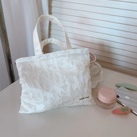 Mini Bolso De Mano Jacquard Floral Relieve Bolsito Portátil Forro De Lona Algodón Cremallera Bolsa De Almacenamiento