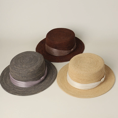 Chapeau Boater En Raphia Naturel Fait Main Large Bord Sommet Plat Respirant Protection Solaire Été Plage Vacances Élégant Rétro
