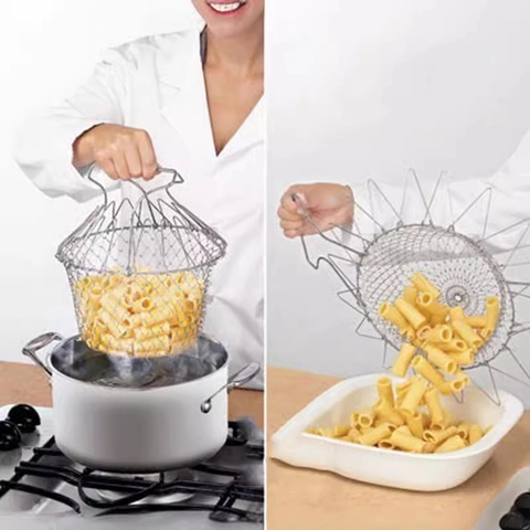 Collapsible Frying Basket Stainless Steel Folding Mesh Colander Strainer For Steaming Frying Cooking Kitchen Tools