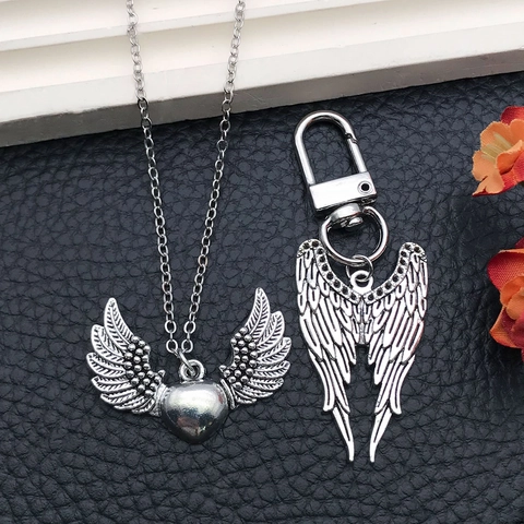 Vintage Silver Color Angel Wings Feather Charms Heart Zinc Alloy Pendants For DIY Jewelry Making