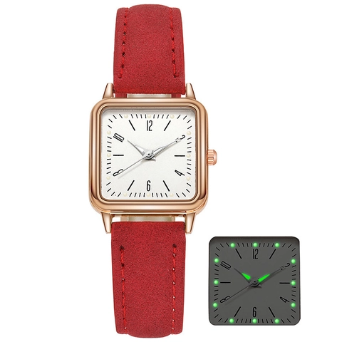 Montre À Quartz Pour Femmes Boîtier Carré Alliage Or Rose Aiguilles Lumineuses Analogique Bracelet Similicuir Élégance