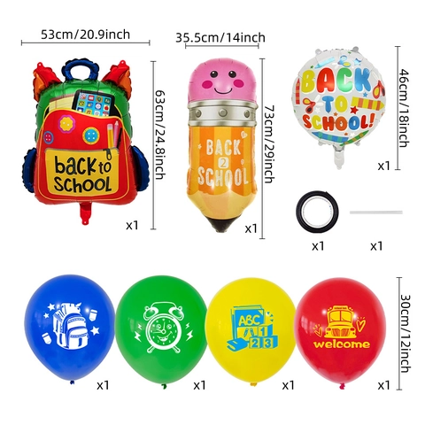 Ballons Rentrée Scolaire Aluminium Latex Forme de Bus Scolaire Sac à Dos Crayon Décorations de Fête de Classe Bienvenue aux Étudiants