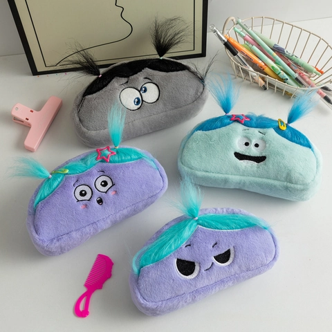 Cute Cartoon Hairy Pencil Case Plush Funny Expression Stationery Storage Bag Large Capacity Student Pen Pouch