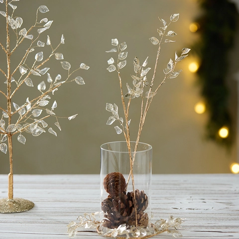 Décoration Noël Branches Feuilles Acrylique Artificielle Or Vigne Arbre Table Led Lumineux Fête Maison Décor