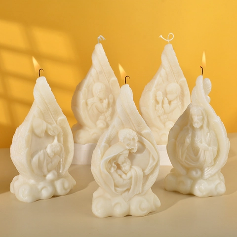 3D Religious Figurines Silicone Candle Mold Feather Texture DIY Handmade Jesus Family Angel Soap Plaster Crafting Tool