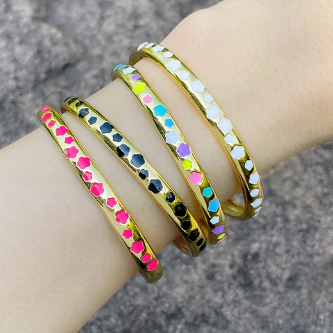 Bracciale Rigido Aperto A Forma Di C Con Smalto A Fiori Colorati Per Donna Braccialetto In Rame Regolabile Stile INS Gioielli