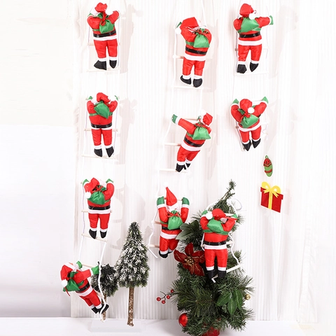 Babbo Natale Che Si Arrampica Sulla Scala Decorazione Natalizia Pendente Tessuto Poliestere Arredo Festivo Casa