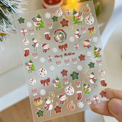 5D Geprägte Weihnachten Nagelkunst Aufkleber Schneemann Schneeflocke Design DIY Festliche Maniküre Dekoration Für Frauen
