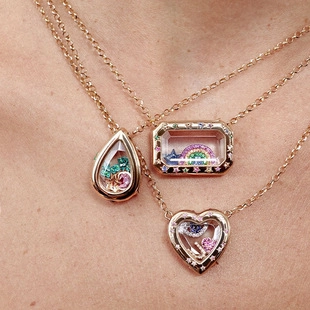 Collier Médaillon en Verre Strass en Cuivre Vintage Avec Pendentif Rectangle Cœur Plaqué Or 18K Bijoux Pour Femmes