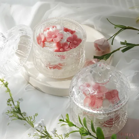 Handmade Flower Scented Candle Soy Wax Relief Glass Jar Romantic Peach Blossom Fragrance Gift Home Decoration