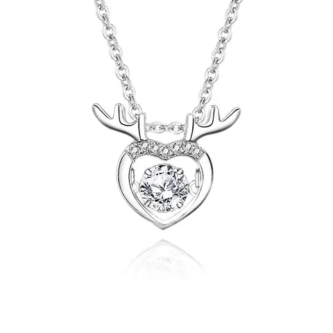 Collana con Pendente Cuore e Corna in Argento Sterling 925 Moissanite Zirconia Danzante per Donna Gioielli Oro Bianco Rosa