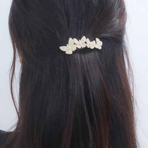 Butterfly Hair Clip Zinc Alloy With Faux Artificial Pearls And Rhinestones Korean Style Spring Clip For Women Elegant