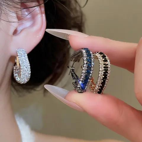 Geometric C-Shape Hoop Earrings Copper With Zircon Retro Luxury Fashion Women Jewelry 925 Sterling Silver Earring Post