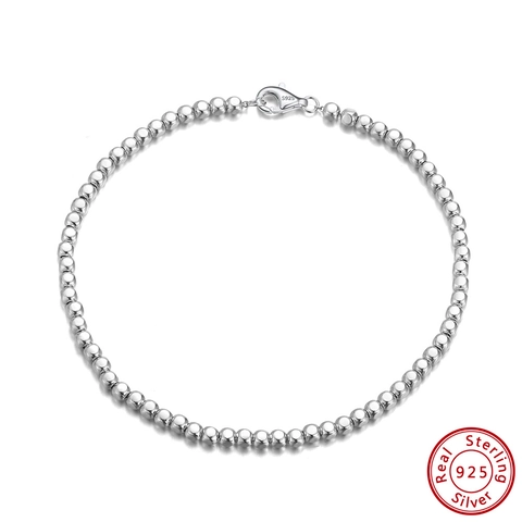 Fashion S925 Sterling Silver Round Cube Bead Bracelet For Women 18K Gold Platinum Plated Minimalist Jewelry Gift Idea