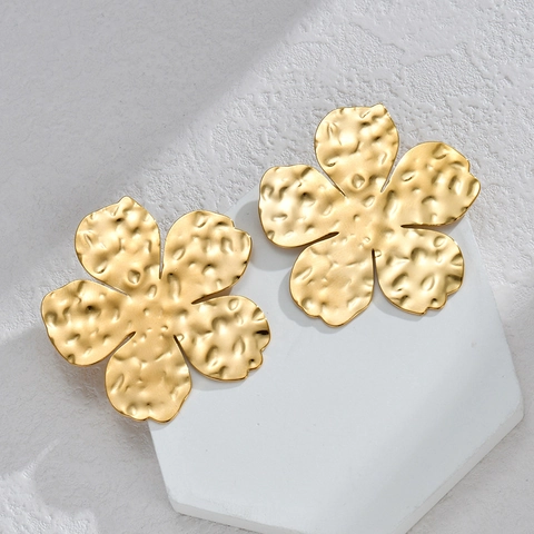 Edelstahl Gehämmert Herz Blume Ohrringe Vergoldet Wellig Geometrisch Minimalistisch Damen Mode Schmuck Ohrringe
