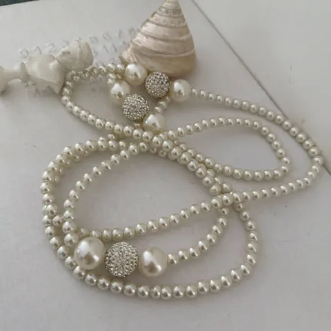 Französische Elegante Mehrlagige Imitationsperlen Lange Halskette Mit Strasskugeln Vintage Luxus Pulloverkette Für Damen