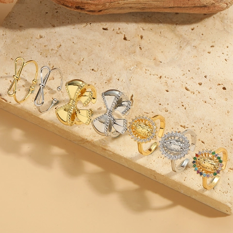 Minimalistisch Trendige Schleife Knoten Offener Ring Für Damen Distressed Kupfer Zirkonia Religiöse Figur Jungfrau Maria Verstellbarer Fingerring Schmuck Geschenk