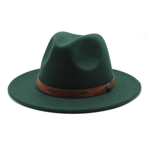 Classic Woolen Felt Fedora Hat Wide Flat Brim Vintage Ethnic Band Metal Buckle For Men Women Jazz Style