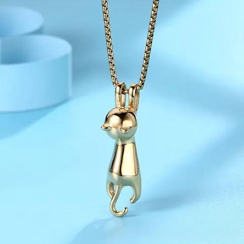 Minimalistische Katzen Anhänger Halskette Polierter Edelstahl Hängender Tier Schmuck Geschenk Für Damen Herren