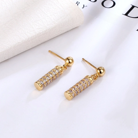 Cylinder Pendant Earrings With Micro Pave Zircon Brass And 925 Sterling Silver Earring Post Geometric Gold Plated Women