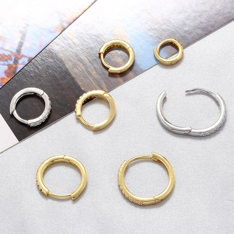 Pendientes De Aro De Moda Latón Fila Única Circonita Micro Engastado Hebillas De Oreja Joyería Redonda Simple Para Mujer