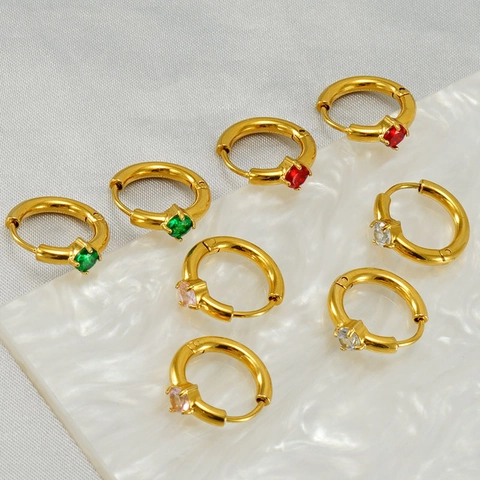 18k Gold Plated Stainless Steel Hoop Earrings With Round Zircon Minimalist Huggie Fashion Jewelry For Women