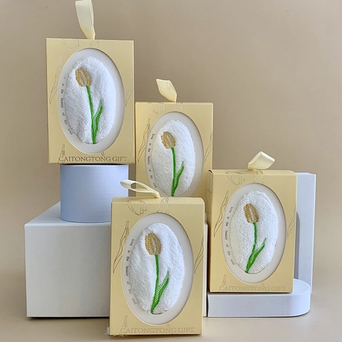 Tulip Besticktes Korallenfleece Handtuch Mit Aufhängeschlaufe Weich Saugfähig Geschenkbox Souvenir