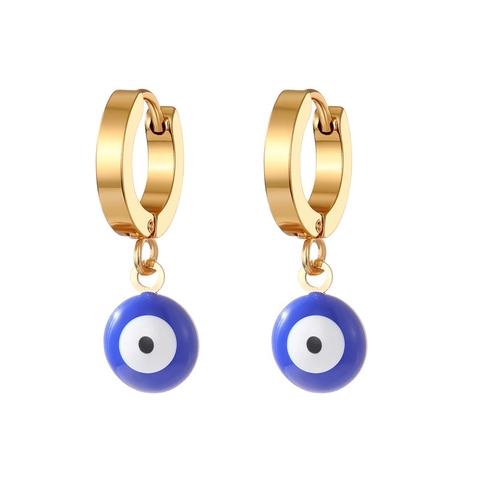 Evil Eye Hoop Earrings Stainless Steel Gold Plated Enamel Drip Oil Lucky Protection Bohemian Turkish Style For Women