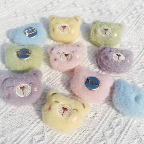 Plush Bear Head Brooch Cute Cartoon Animal Soft Padded Patch For Clothes Bags Hats Decoration DIY Craft Accessories