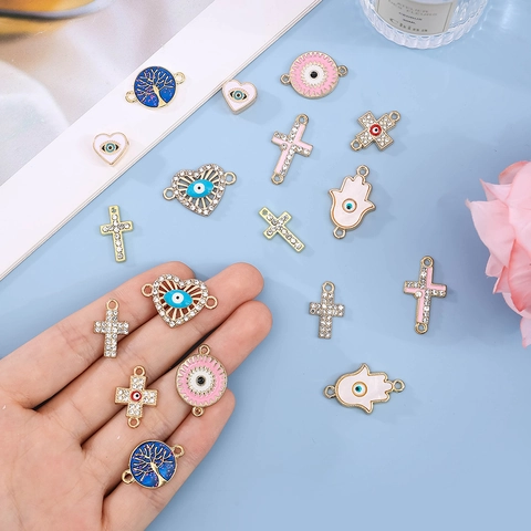 Μενταγιόν Evil Eye Hamsa Hand Σταυρός Καρδιά Κράμα Σμάλτο Σύνδεσμοι Για Κατασκευή Κοσμημάτων DIY