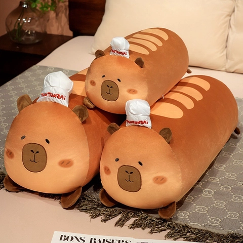 Wasserschwein Baguette Plüschkissen Langes Brot Form Weiches Spielzeug Zum Schlafen Dekoratives Kissen Mit Kochmütze Braun