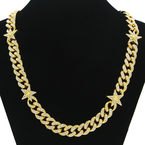 Collana Catena Cubana Iced Out Lega Strass Pendente Stella Gioielli Hip Hop Streetwear Accessori