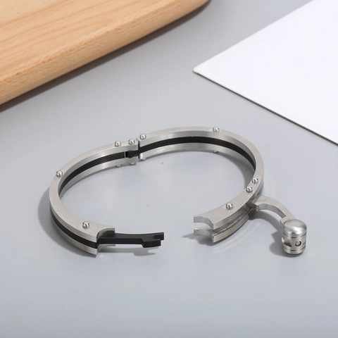 Mechanical Men Bangle Bracelet Titanium Stainless Steel Industrial Rivet Retro Punk Hinge Opening Clasp Jewelry