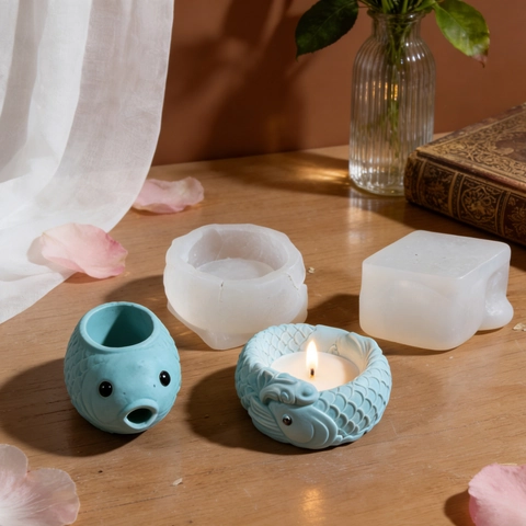 Goldfish Silicone Mold DIY Handmade Fish Scale Texture Candle Holder Succulent Pot Storage Bowl Crafting Tool