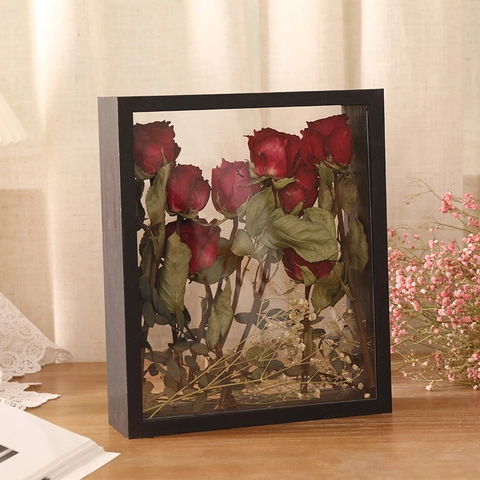 Marco De Caja De Sombra De Madera 3D Hueco Para Flores Secas Doble Cara Transparente Vidrio Decoración Del Hogar Rectangular