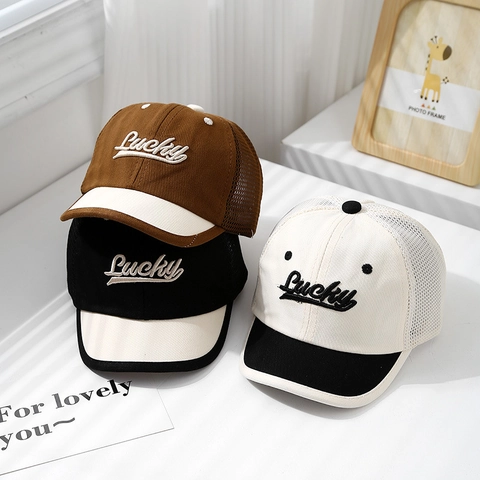 Cappellino Da Baseball Bambini Mesh Traspirante Ricamo Lettera Lucky Cappello Sole Estate Per Bambini Stile Regolabile
