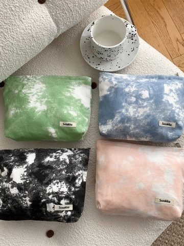 Trousse De Toilette En Toile Tie-Dye Pochette De Maquillage Portable Rangement Voyage Sac À Main Pour Femmes