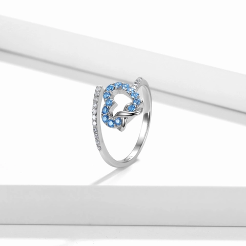 S925 Sterlingsilber Blaues Herz Zirkonia Verstellbarer Offener Ring Für Damen Minimalistisch Eingelegtes Unendliches Design Modeschmuck Geschenk