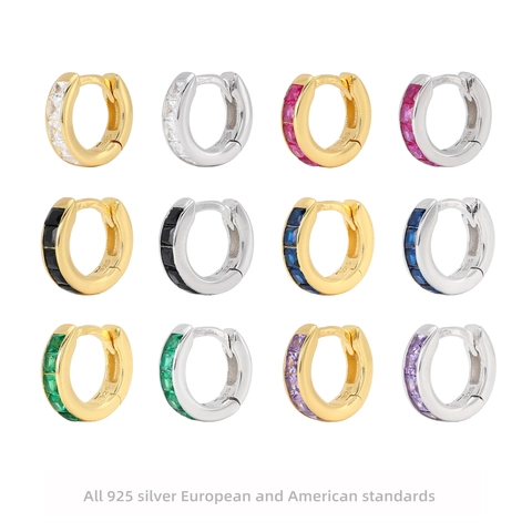 925 Sterling Silver Colored Zirconia Hoop Earrings For Women Luxury Small Gold White Gold Plated Geometric Round Huggie Jewelry