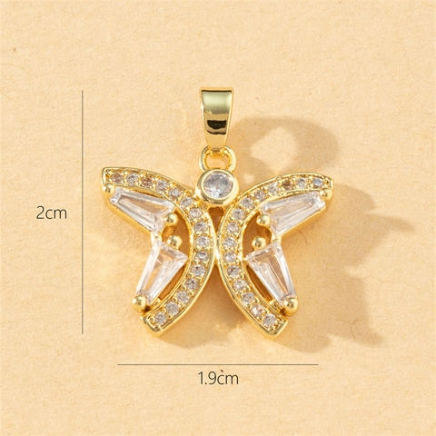 Pendente Farfalla Rame Micro Intarsiato Zircone Multicolore DIY Gioielli Collana Accessorio Placcato Oro Elegante Donna