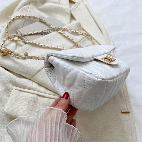 Small Quilted PU Leather Crossbody Bag With Adjustable Chain Strap And Golden Lock For Women Fashion Shoulder Square Bag
