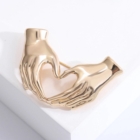 Hand Hart Gebaar Broche Legering Eenvoudige Hartvorm Pin Vintage Stijl Woon-Werkverkeer Kleding Accessoires Voor Vrouwen