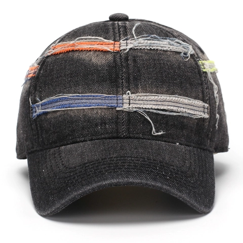 Baseball Cap Distressed Denim Ripped Washed Cotton Retro Streetwear Adjustable Sun Protection Outdoor Casual Hat