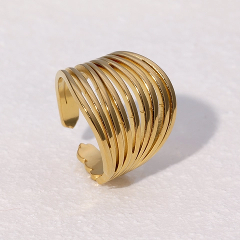Minimalist Geometric Hollow Open Ring Stainless Steel Adjustable Multi Layer Line Band For Women Gold Silver Color