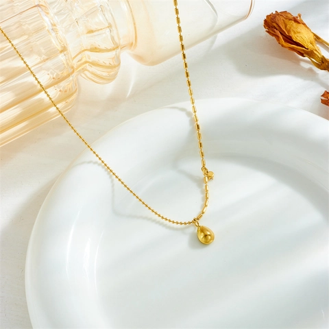 Collana In Acciaio Inossidabile Con Pendente In Zircone Goccia Acqua Verde Catena Di Perline Placcata Oro Gioielli Retro Donna