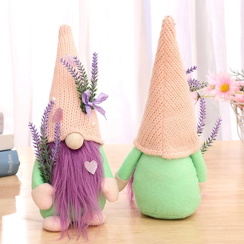 Lavender Gnome Doll Faceless Rudolf Ornament Knitted Fabric Plush Heart Valentine Mother Day Table Decor Gift