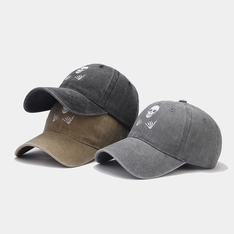 Casquette Baseball En Coton Lavé Avec Imprimé Crâne Doigt Streetwear Retro Vintage Distressed Chapeau Soleil Réglable