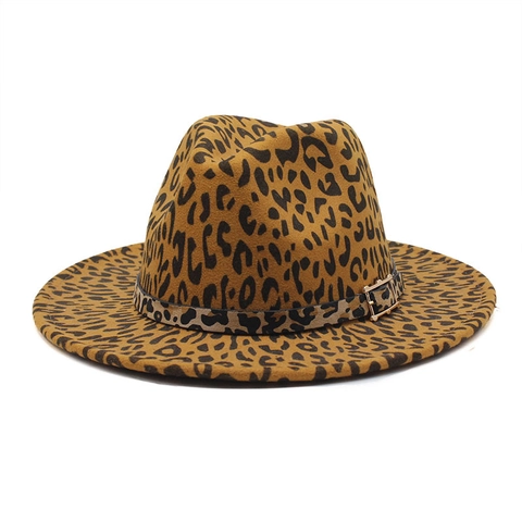 Chapeau Fedora Imprimé Léopard Vintage À Bord Large En Feutre Jazz Cap Avec Boucle De Ceinture Pour Femmes Hommes Accessoire