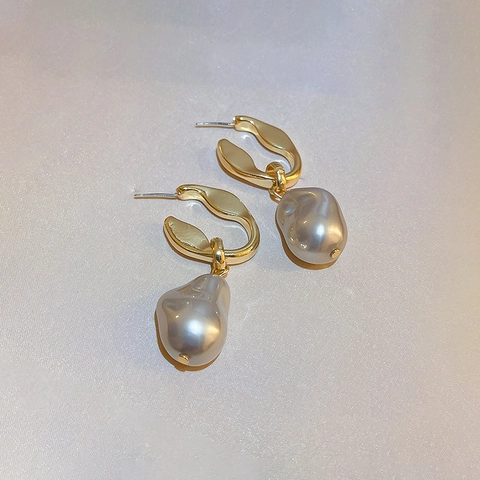 Artificial Baroque Pearl Drop Earrings Irregular Copper Metal And 925 Sterling Silver Earring Post French Retro For Women