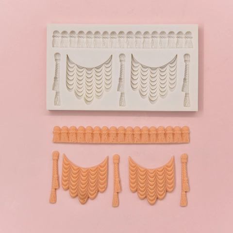 Paleis Gordijn Franje Swag Siliconen Vorm Koninklijke Stijl Kwastje Cake Decoratie Fondant Bakgereedschap Klei Zeepvorm